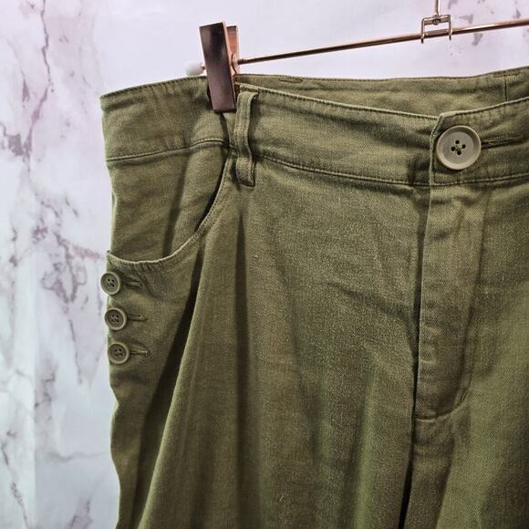 Cabi Pants Womens 14 Green Linen Wide Leg High Rise Charlie Trouser 5314R - Picture 2 of 10